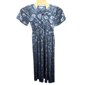 Polagram Womens Floral Burnout Velvet Maxi Dress Blue Gray V-Neck Tie PSD5335 M